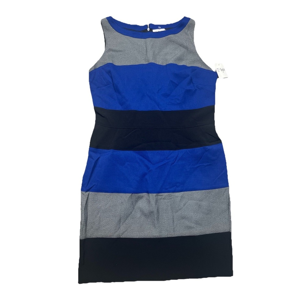 J. Taylor Cobalt Blue Black Gray Colorblock Sleeveless Sheath Dress Size 12